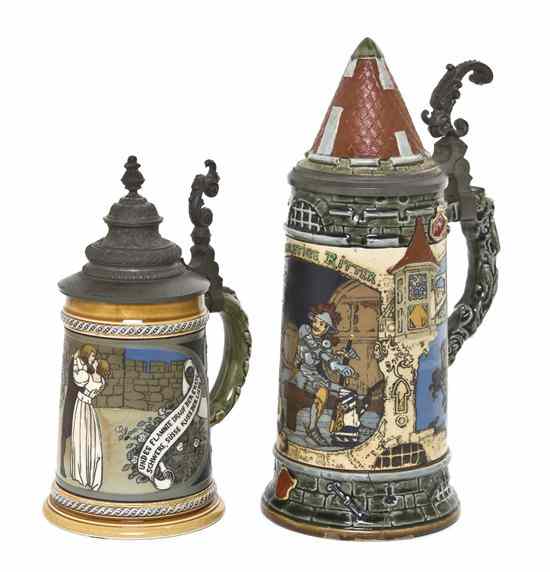 Appraisal: Two German Pottery Steins Villeroy Boch Mettlach the first model