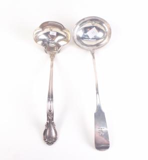 Appraisal: Two Silver Ladles Two silver ladles One bears engraved initials