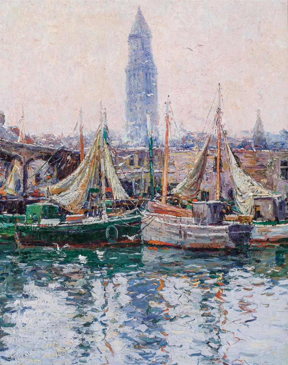 Appraisal: ANTHONY THIEME American - T-Wharf with View of the Custom