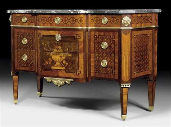 Appraisal: COMMODE A FLEURS Louis XVI attributed to C C SAUNIER