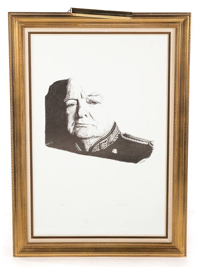 Appraisal: LARGE FRAMED LITHOGRAPH OF SIR WINSTON CHURCHILL BY CURTIS HOOPER