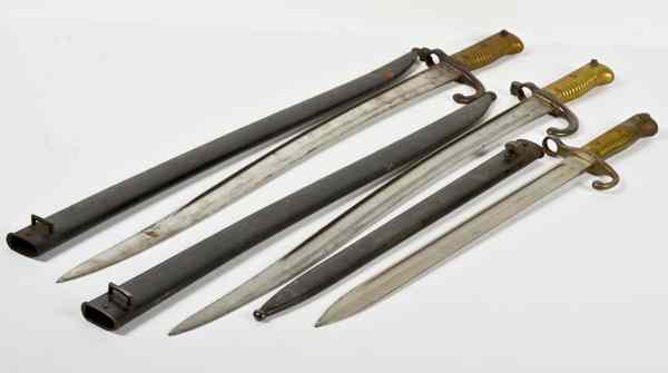 Appraisal: European Bayonets Lot of Three Lot includes two French chassepot