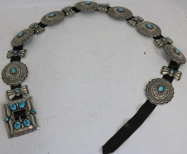 Appraisal: NAVAJO CONCHA BELT WITH STERLING OVALSWITH INSET TURQUOISE AND STERLING