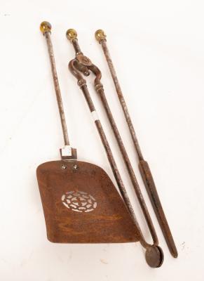 Appraisal: A set of three burnished steel fire irons with plain