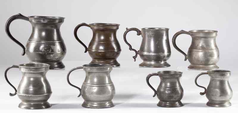 Appraisal: Eight th century English Pewter Measuresto include a pint pints