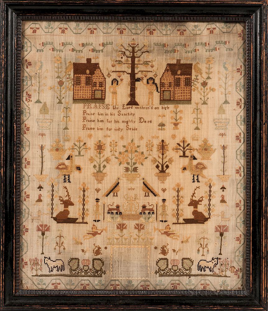 Appraisal: Ann Jones Needlework Sampler Ann Jones Needlework Sampler England dated