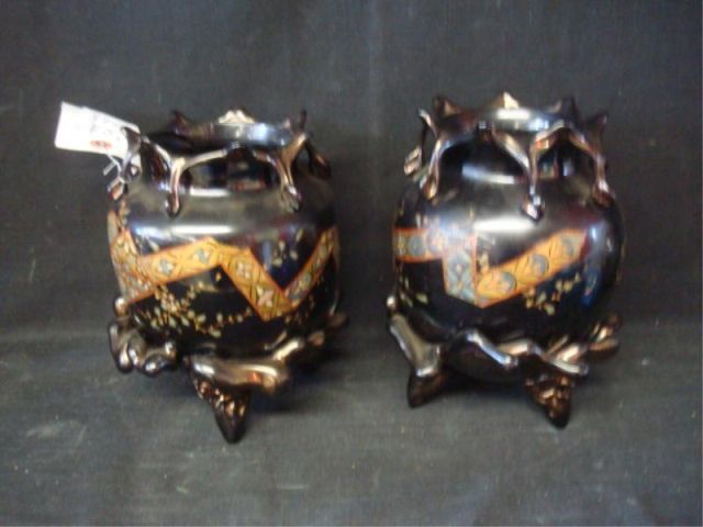 Appraisal: Pair of Bronze Patinated Polychrome Enameled Vase SGD JEANY F