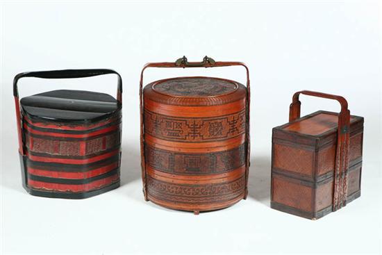 Appraisal: THREE BASKETS China th century wood and woven cane Wedding