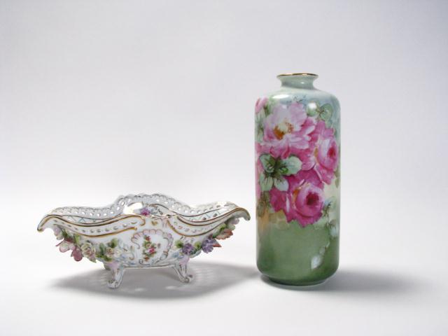 Appraisal: Victorian porcelain '' vase with painted rose floral decor and