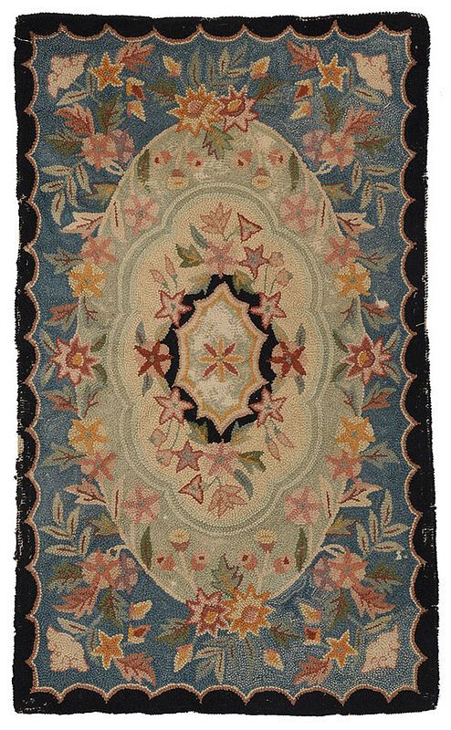 Appraisal: Small Hand Hooked Rug th century oval medallion on a