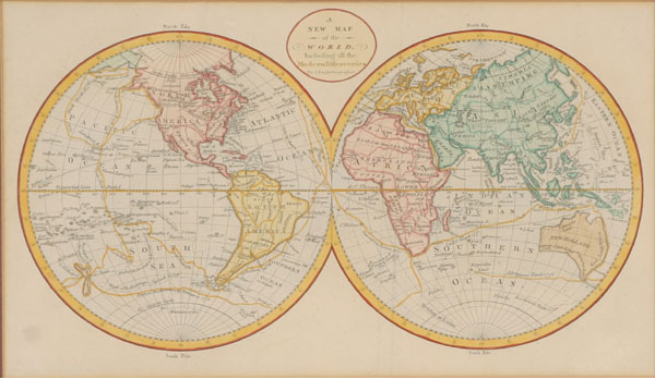 Appraisal: Late th century hand-colored twin hemisphere world map by Bayly