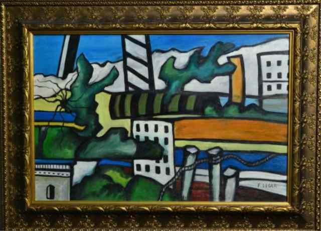 Appraisal: SIGNED F LEGER OIL ON PANELCubist landscape with buildings Signed