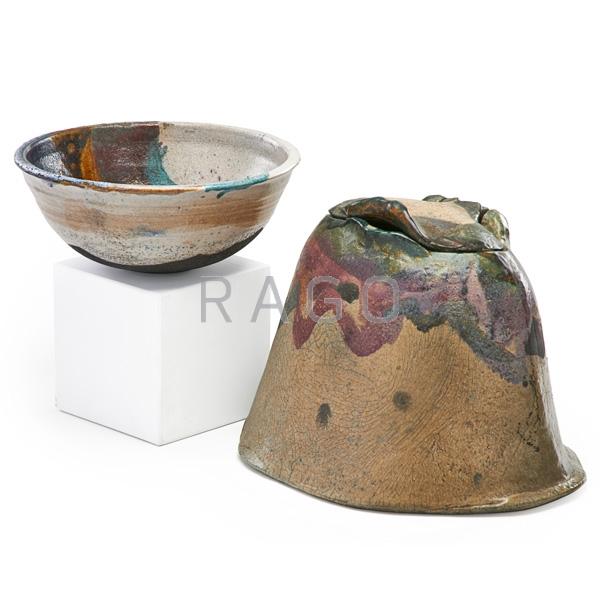 Appraisal: NANCY JURS Two raku-fired vessels Condition Report