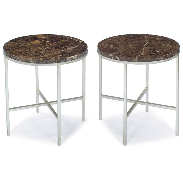 Appraisal: Baker side tables pair oval marble tops with dramatic white