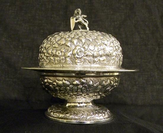 Appraisal: Sterling repousse butter dish domed top and pierced inset liner