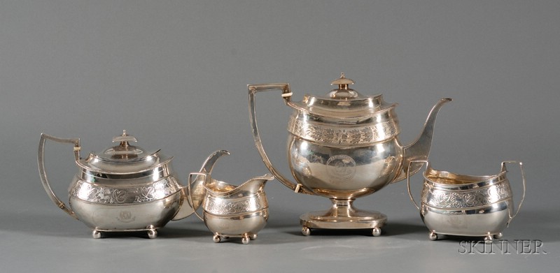 Appraisal: Four-Piece George III Silver Tea and Coffee Service London ovoid