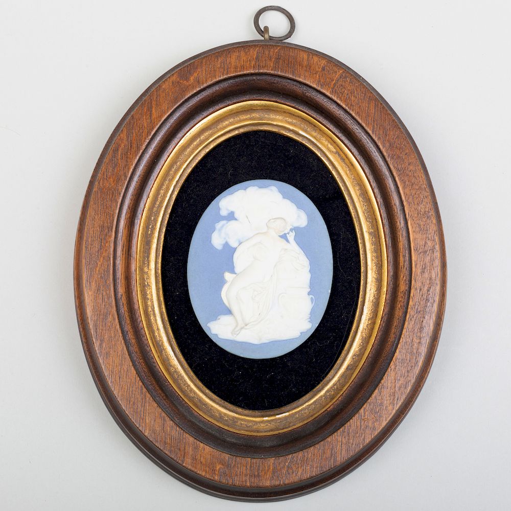 Appraisal: Wedgwood and Bentley Blue Jasper Clip Medallion with Classical Scene