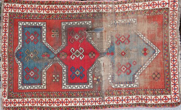 Appraisal: Group of three antique rugs Caucasian and Anatolian x '