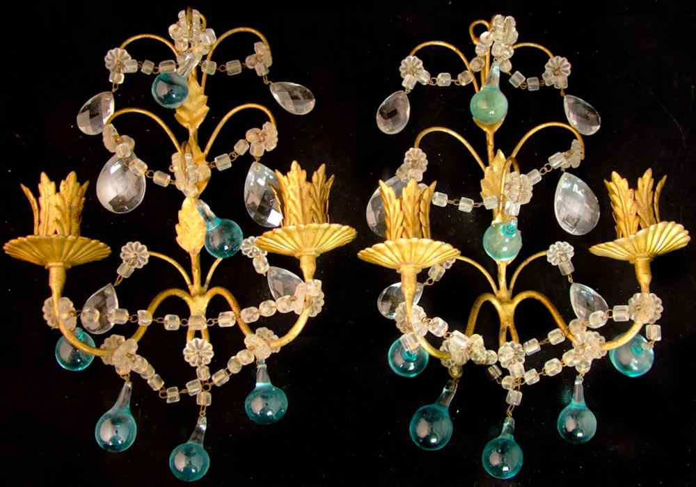 Appraisal: PAIR OF GILT-METAL AND GLASS BOUDOIR APPLIQUES Each with two