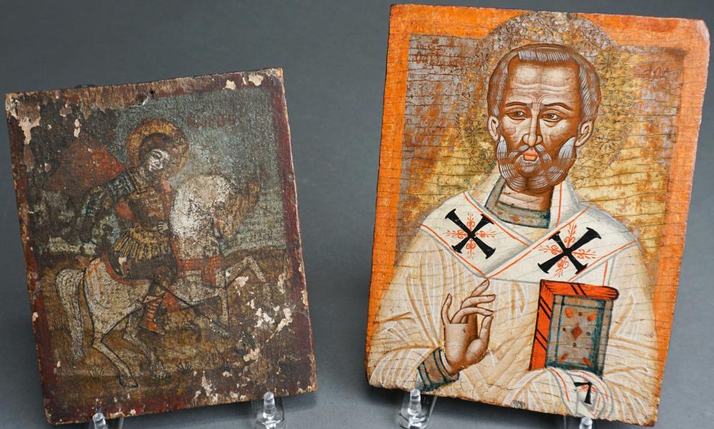 Appraisal: Two Greek Icons of St Theodore and St George Slaying