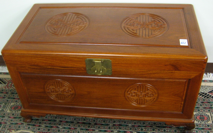 Appraisal: TEAKWOOD BLANKET CHEST Chinese mid th century the rectangular lift