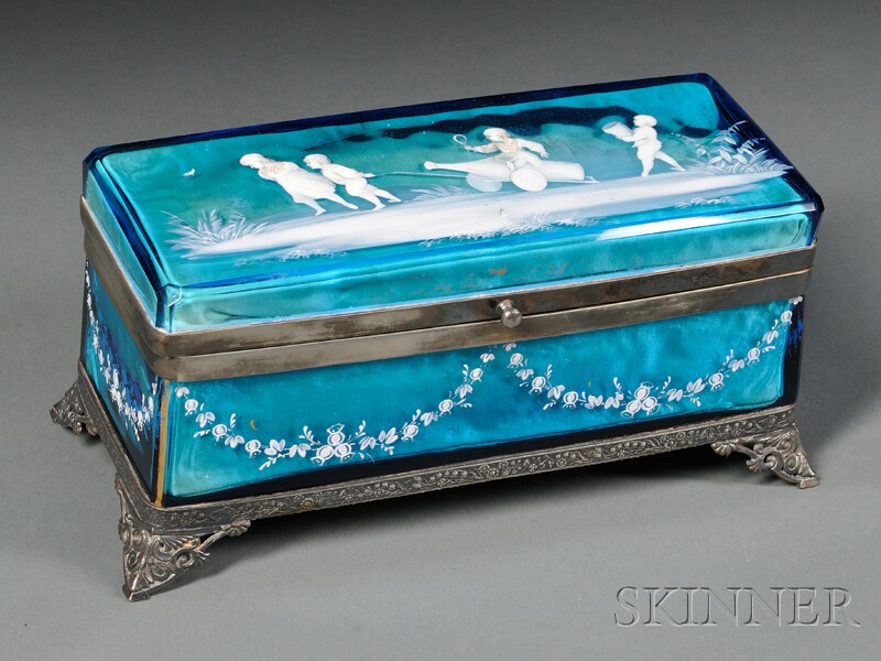 Appraisal: Mary Gregory Jewelry Casket England th century decorated with white