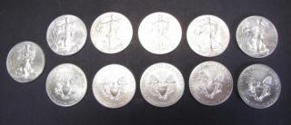 Appraisal: Description Seven dollar -oz Silver Eagle Coins and four dollar