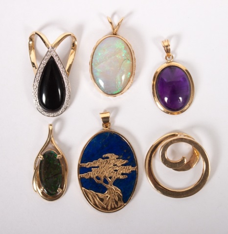 Appraisal: Six Lady's K gold pendants five with stones including amethyst