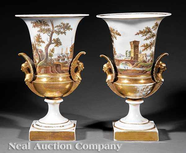 Appraisal: A Pair of Paris Porcelain Vases early th c decorated