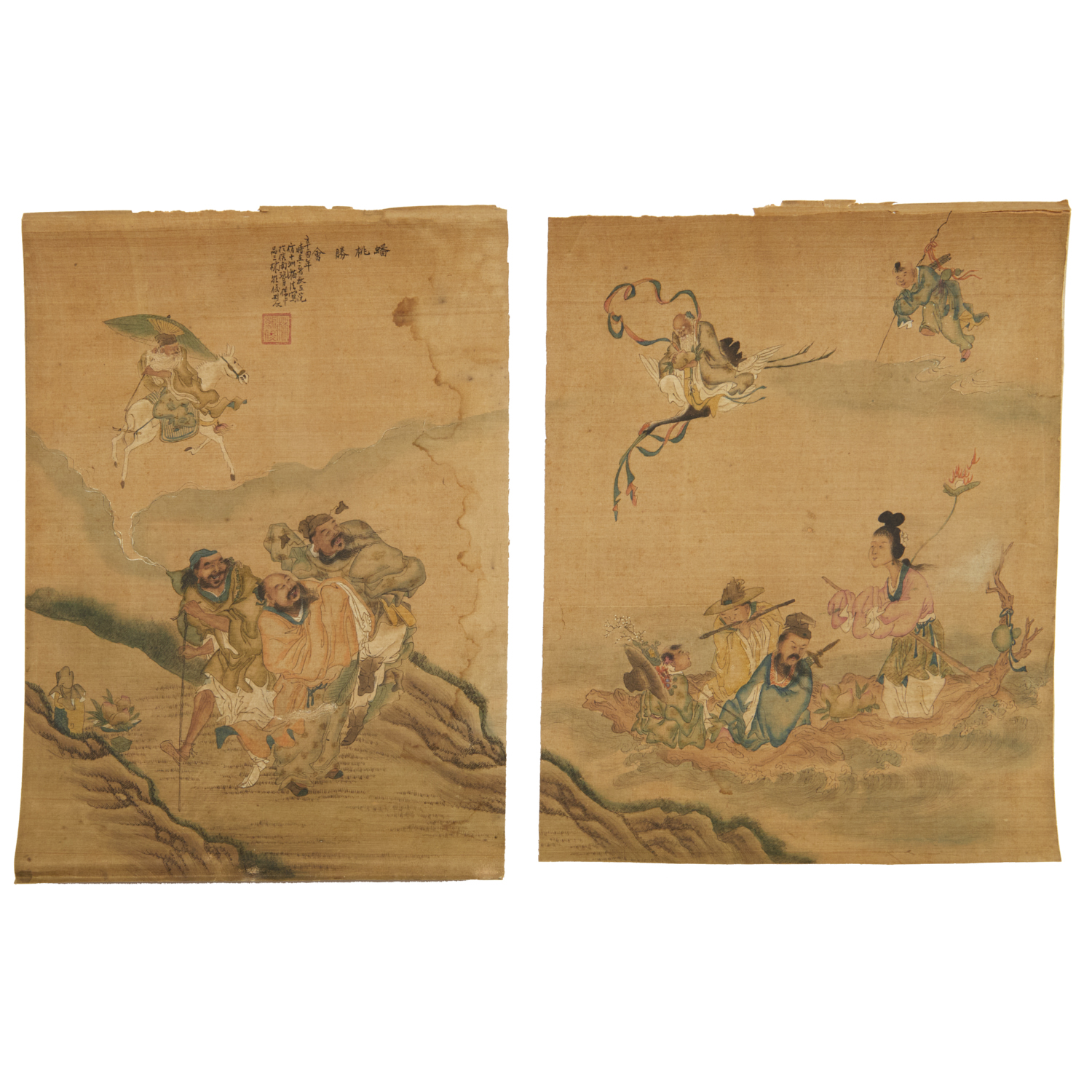 Appraisal: CHINESE SCHOOL PAINTINGS ON SILK Qing Dynasty th c or