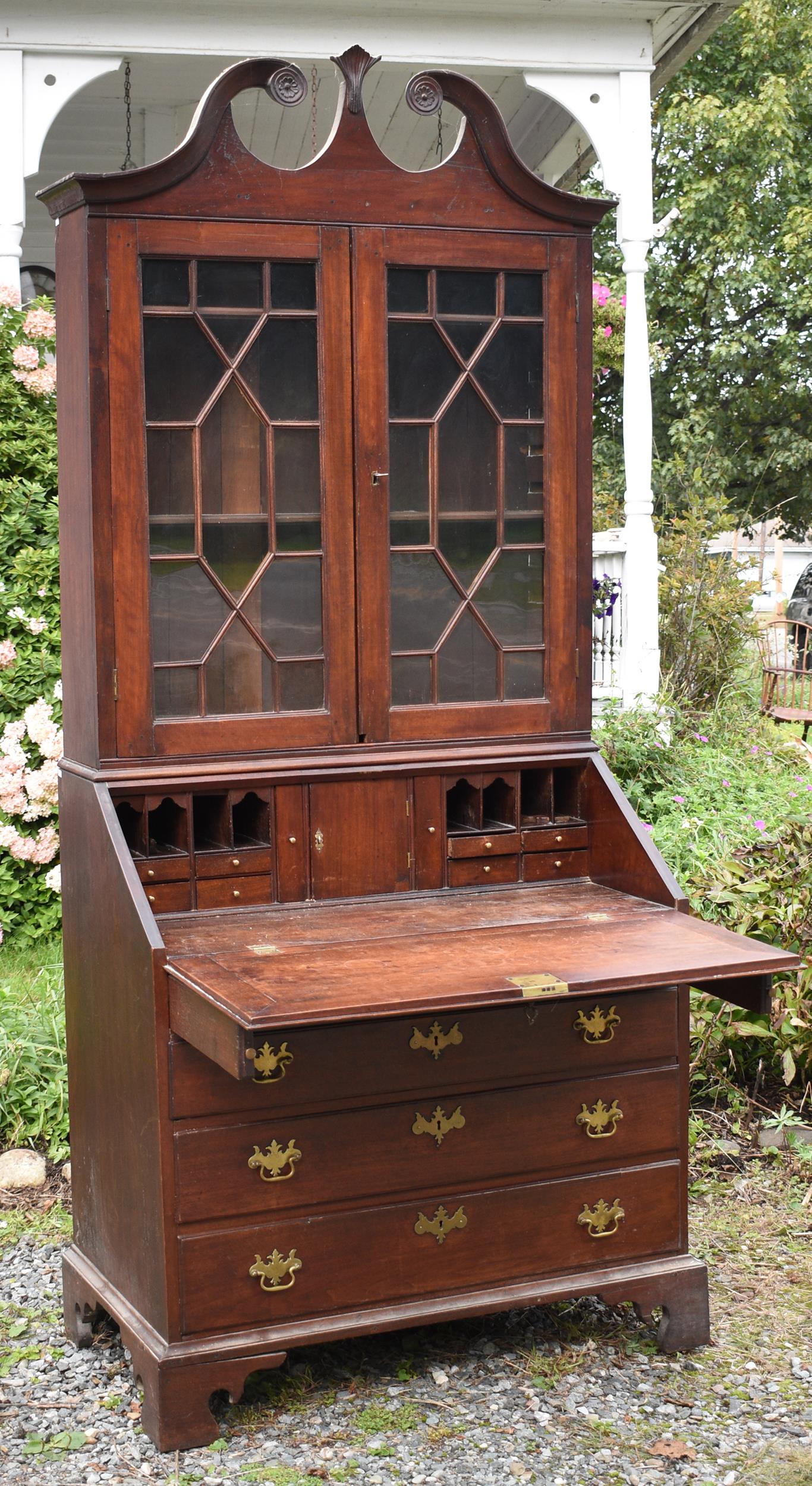 Appraisal: LATE TH C PA WALNUT TWO-PART SECRETARY A two-part PA