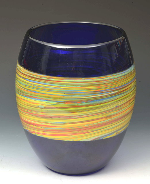 Appraisal: Cenedese of MuranoA deep blue glass vase with multi-coloured band