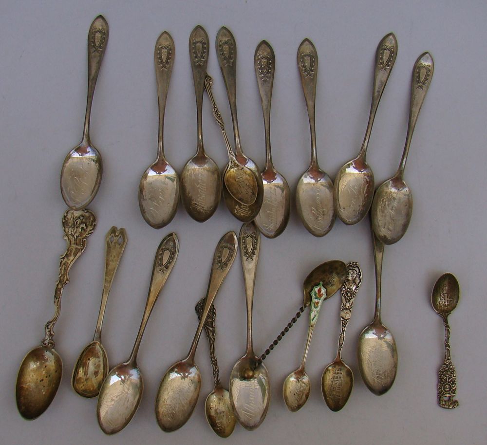 Appraisal: TWENTY STERLING SILVER SOUVENIR SPOONS By various makers Includes twelve