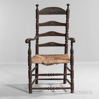 Appraisal: Painted Slat-back Armchair New England mid- th century four reverse-graduated