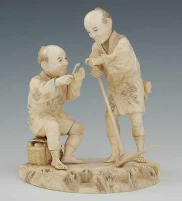 Appraisal: A Carved Ivory Figural of Two Farmers Chinese The two