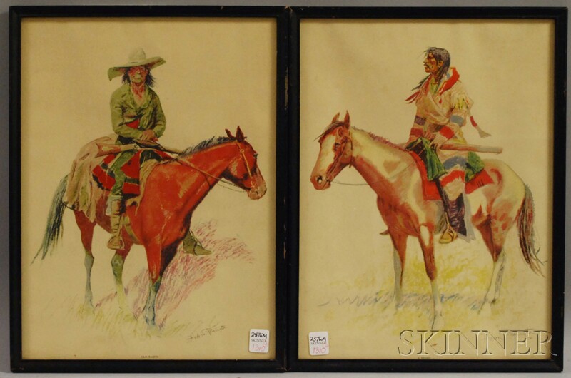 Appraisal: Two Framed Chromolithograph Native American Portraits after Frederic Remington