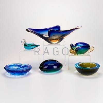 Appraisal: MURANO Six pieces five biomorphic bowls ashtrays and one shaped