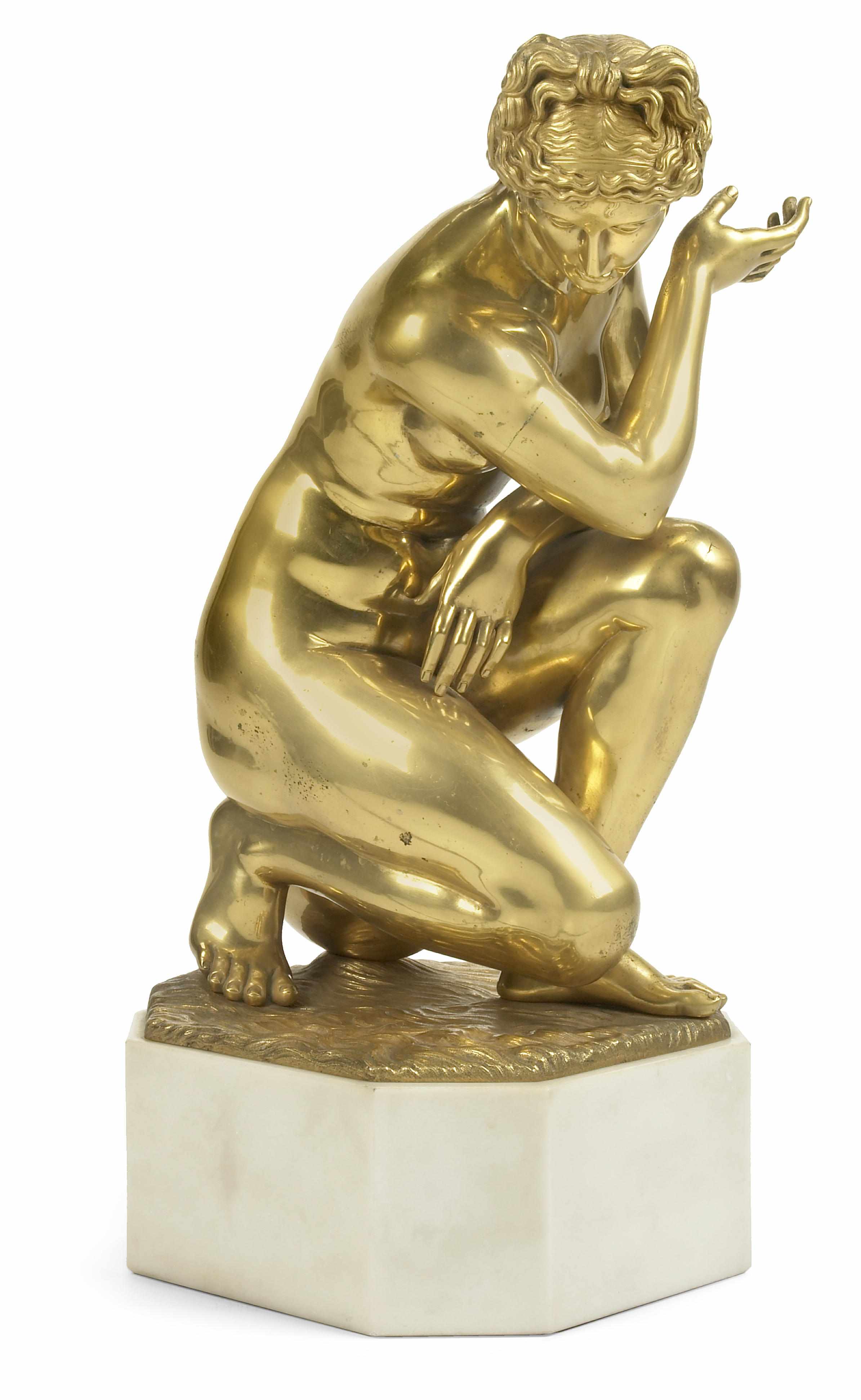 Appraisal: A French gilt bronze figure of the Crouching Venus after