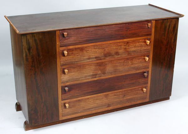 Appraisal: Mid th Century modern buffet having six drawers label inside