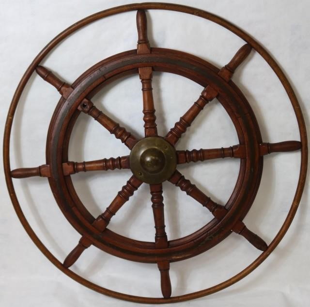 Appraisal: EARLY TH CENTURY HARDWOOD BRASS AND IRON SHIPSWHEEL WITH OUTER