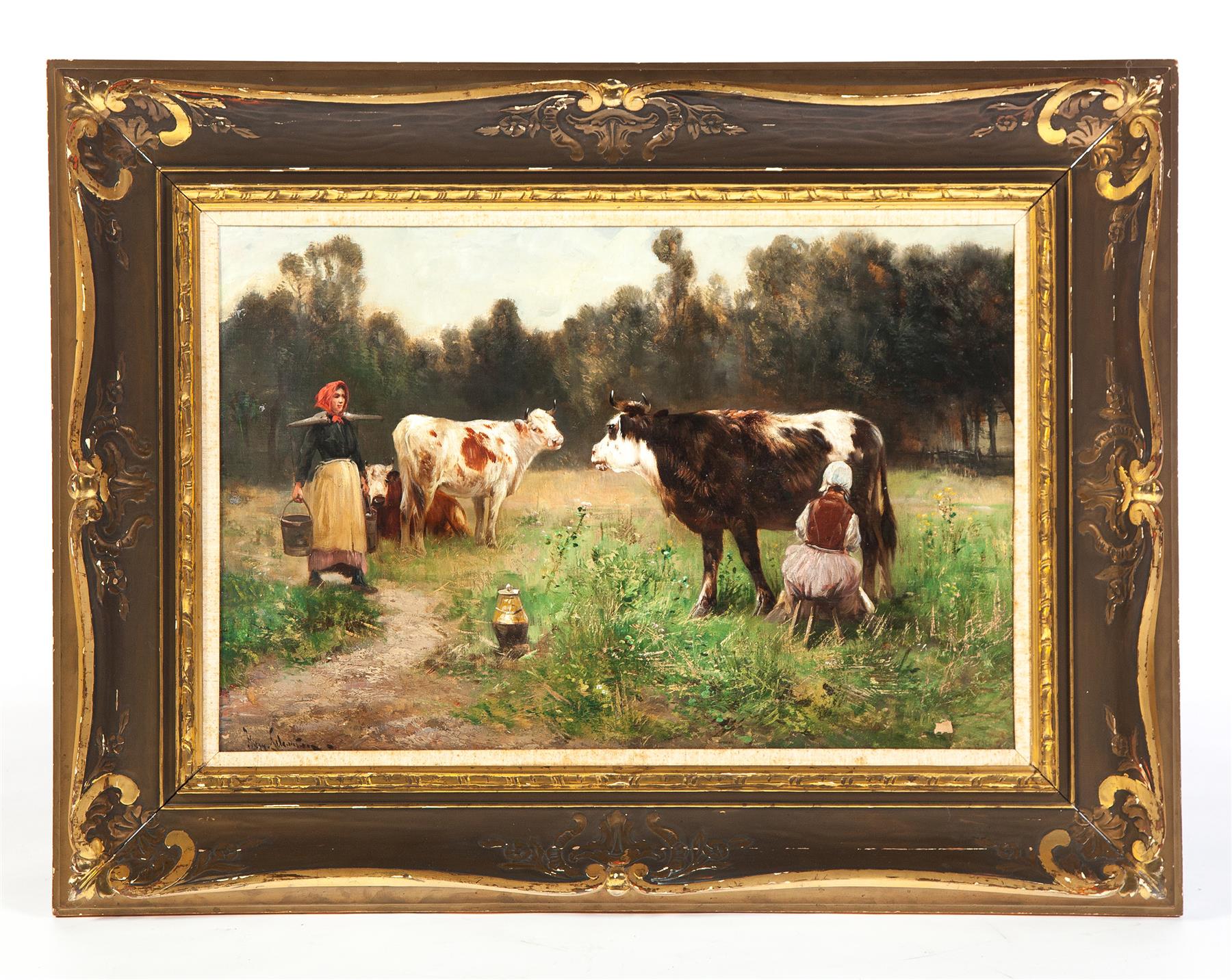 Appraisal: FRAMED OIL ON BOARD AGRICULTURAL SCENE SIGNED HENRY SCHOUTEN BELGIUM