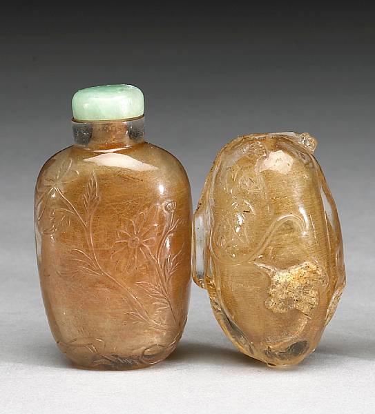 Appraisal: Two quartz snuff bottles th Century Both very well hollowed