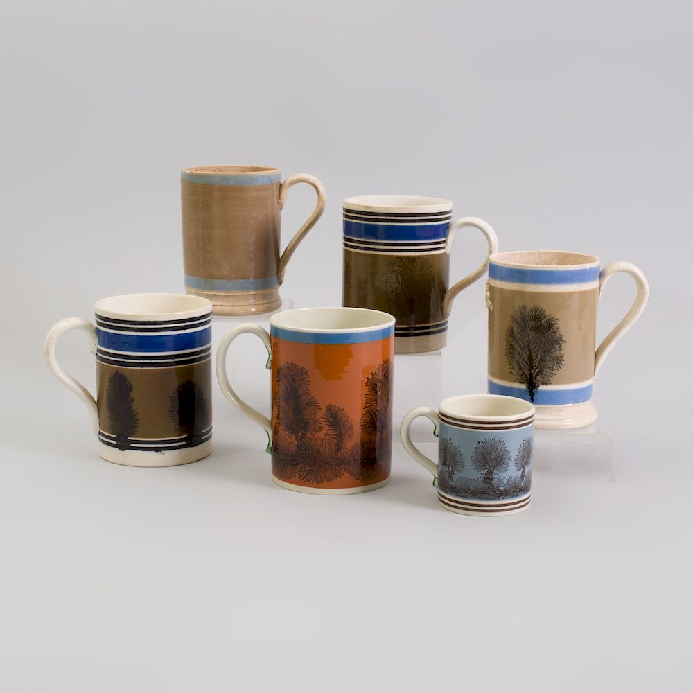 Appraisal: Group of Six English Mochaware Mugs Together with two D