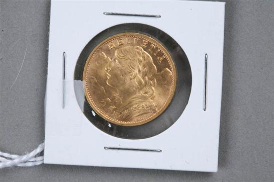 Appraisal: B SWISS GOLD COIN Twenty francs