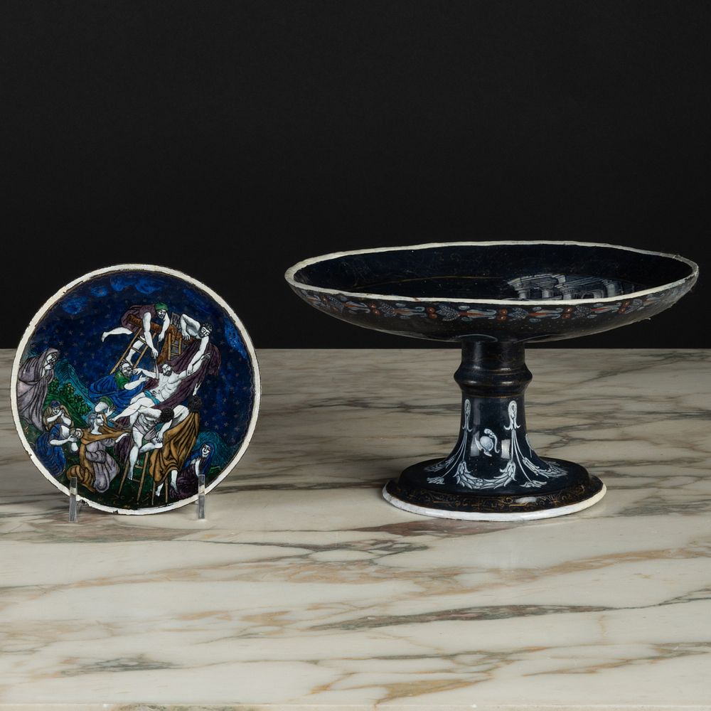 Appraisal: Limoges Renaissance Enameled Tazza The shallow bowl depicting a scene