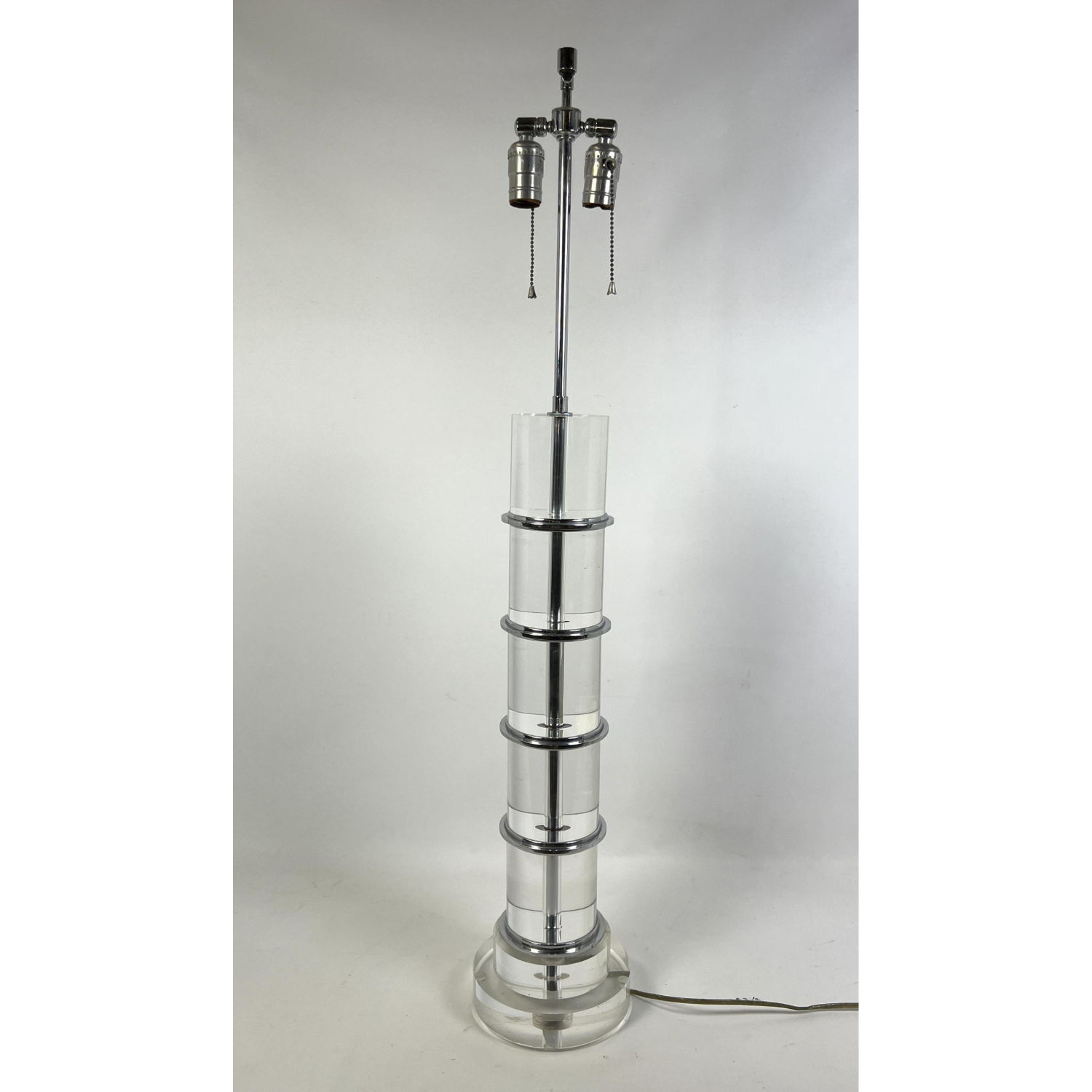 Appraisal: Modernist Stacked Lucite Table Lamp Chrome Spacers Dimensions H inches