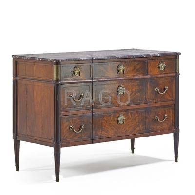 Appraisal: LOUIS XVI STYLE MARBLE TOP COMMODE Walnut with three drawers