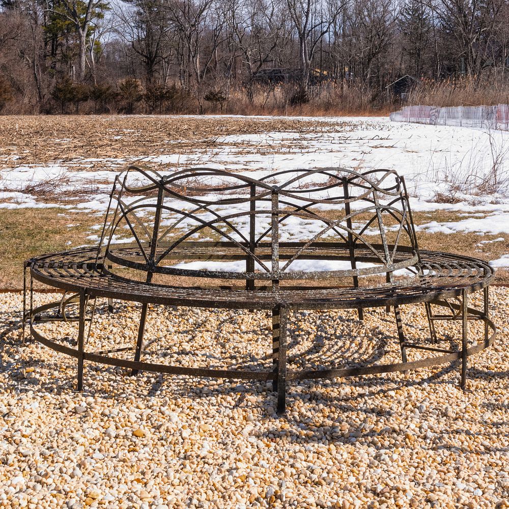 Appraisal: English Circular Black Painted Iron Tree Bench x ft x