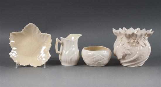 Appraisal: Four Belleek glazed parianware articles th century green mark including