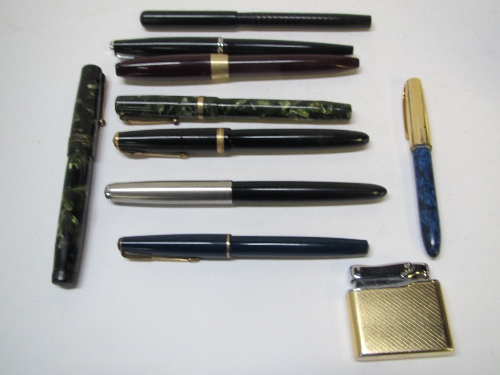 Appraisal: Lot comprising nine assorted fountain pens and a cigarette lighter